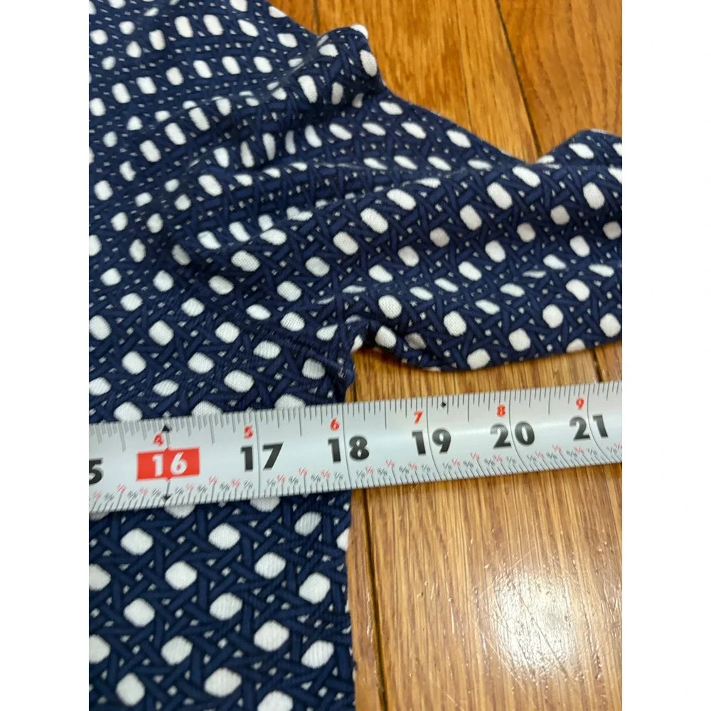 Talbots Petite Medium Navy Blue White Lattice Polka Dot Cotton Cardigan NWT